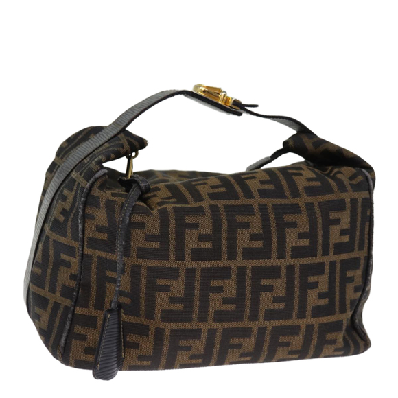 FENDI Zucca Canvas Vanity Cosmetic Pouch Brown Black Auth 74573 - Picture 1 of 16